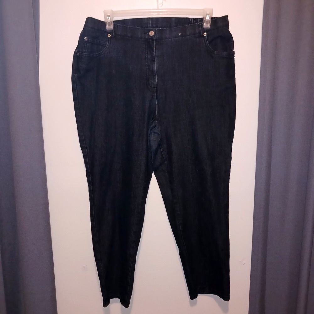 Allison Daley Plus Size Black Straight Leg Elastic Waist Denim Jeans 16WS